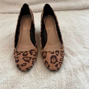 Leopard Print Women's Dress Wedges - Tan and Black